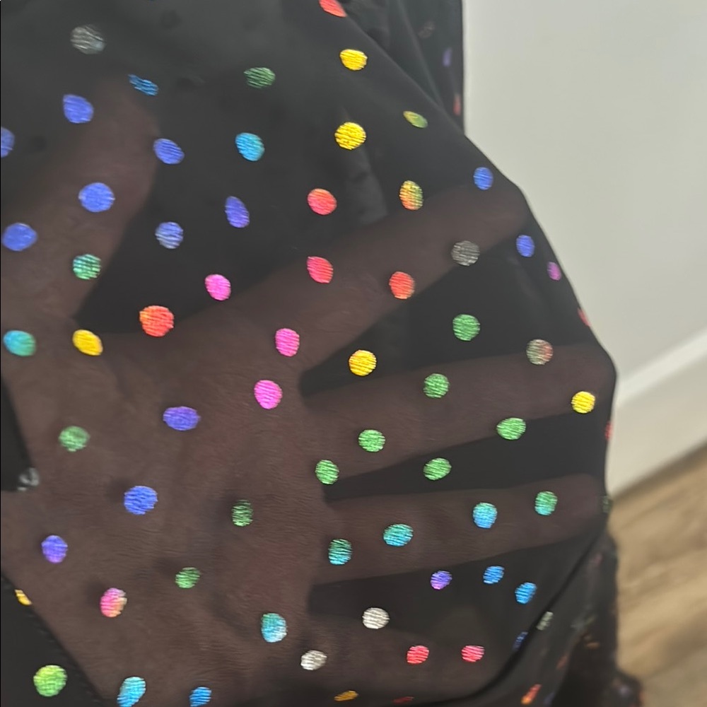 Express Black see through Blouse with Colorful Dots - Picture 3 of 8